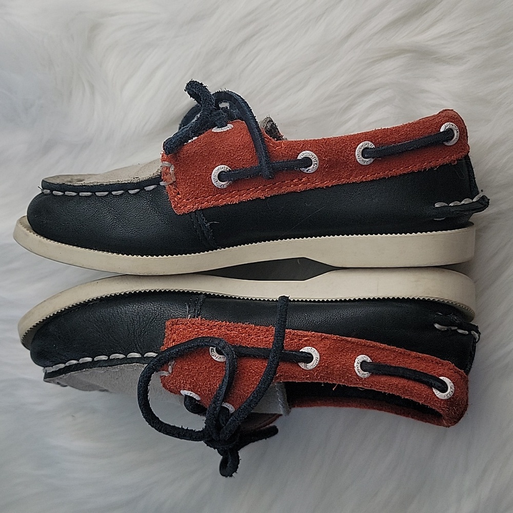SPERRY Blue Orange Color Block‎ Leather Suede Preppy Summer Lace Up Boat Shoes 9 - Picture 5 of 10